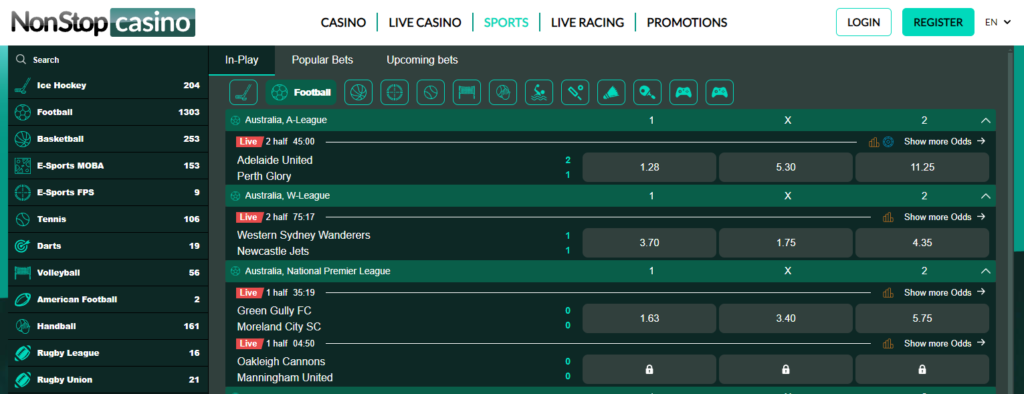 Sports Betting at NonStop Casino