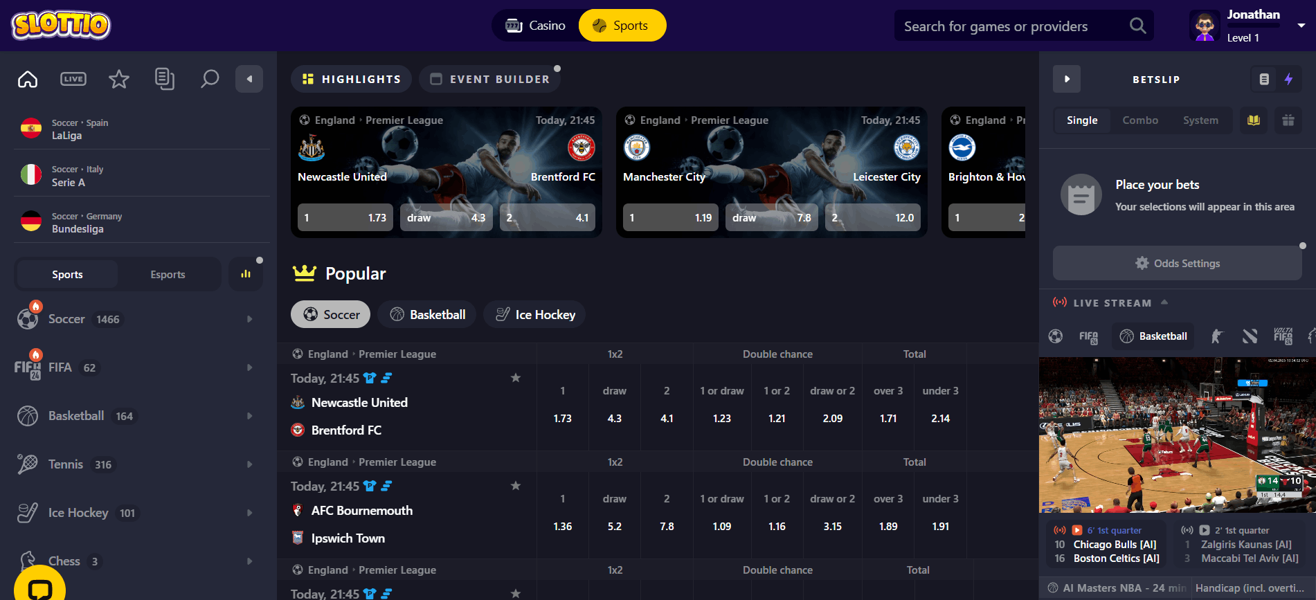 Slottio Sports Betting Section