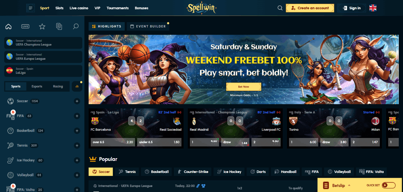 SpellWin Sports Betting Section