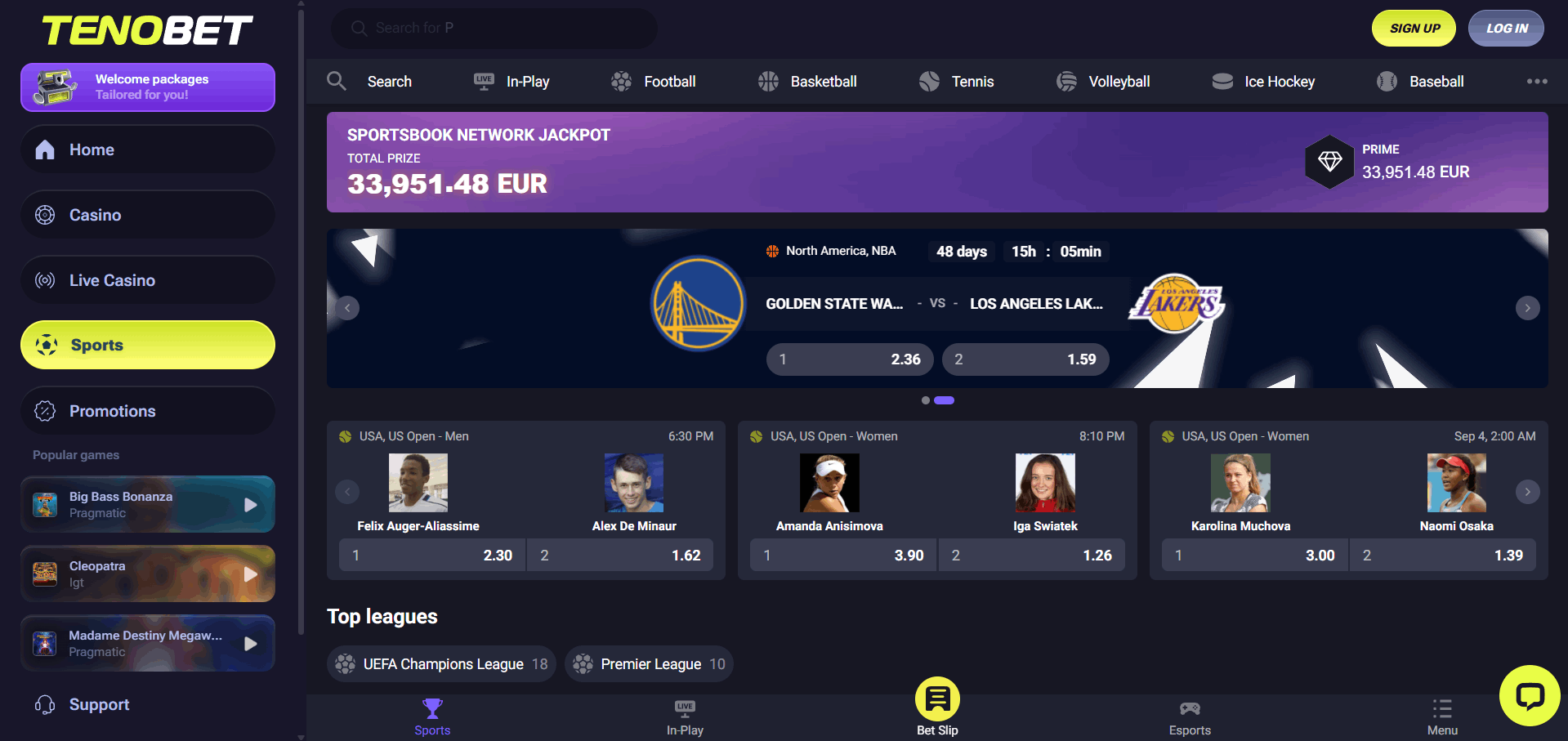 TenoBet Sports Betting Section