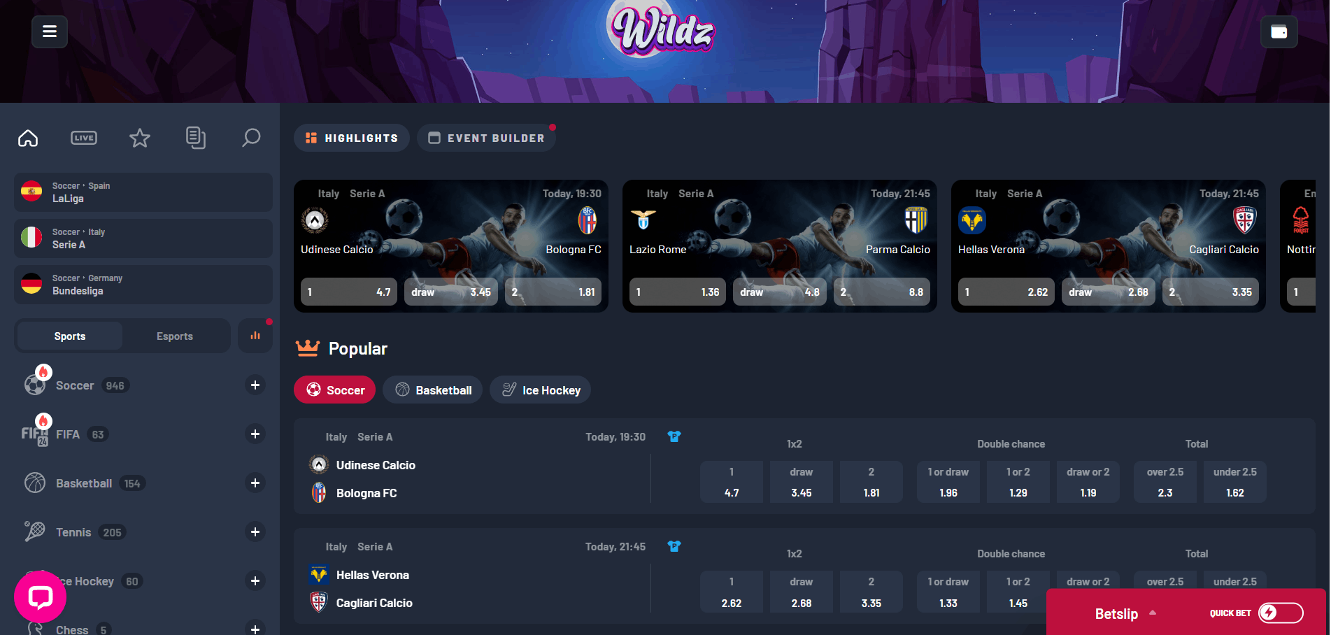 Wildz Sports Betting Section