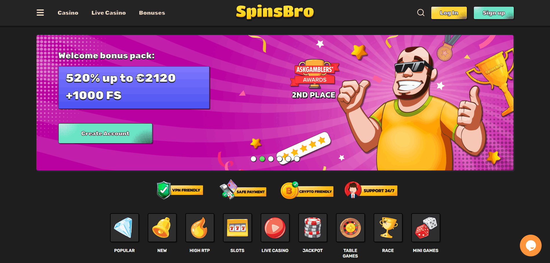 SpinsBro Casino Main Page