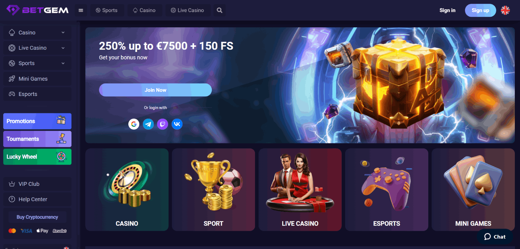 BetGem Casino Main page