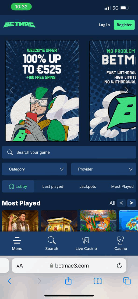 Mobile Experience at BetMac Casino