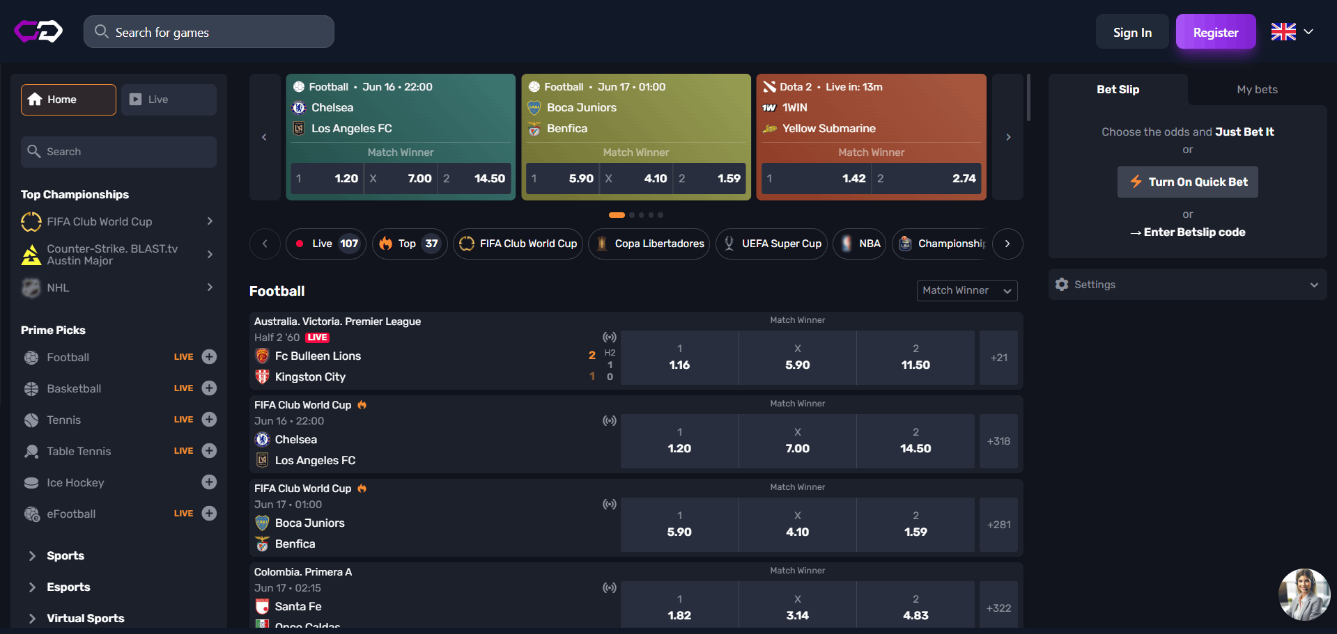 Sports Betting Section at Crypto Games Casino