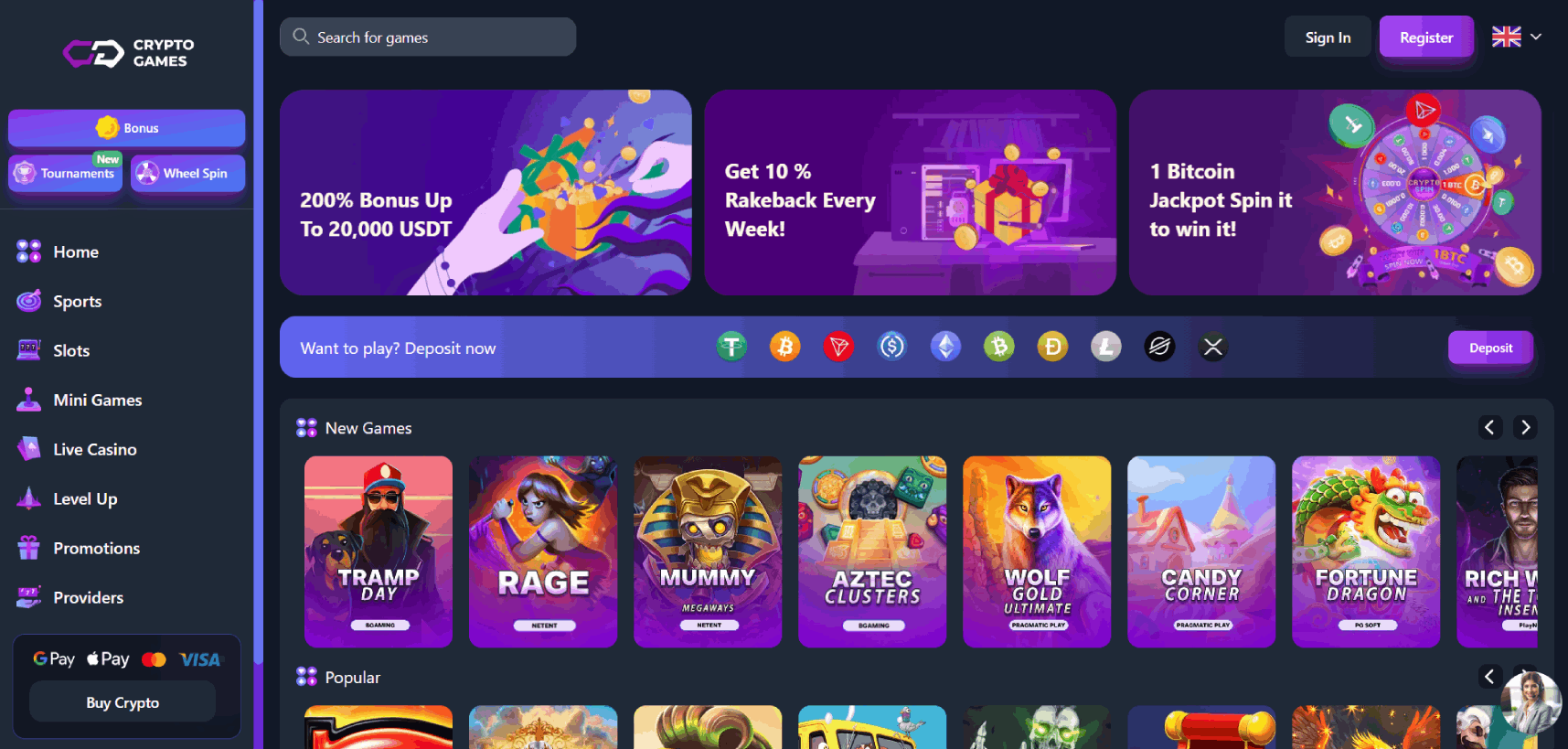 Crypto Games Casino Main page