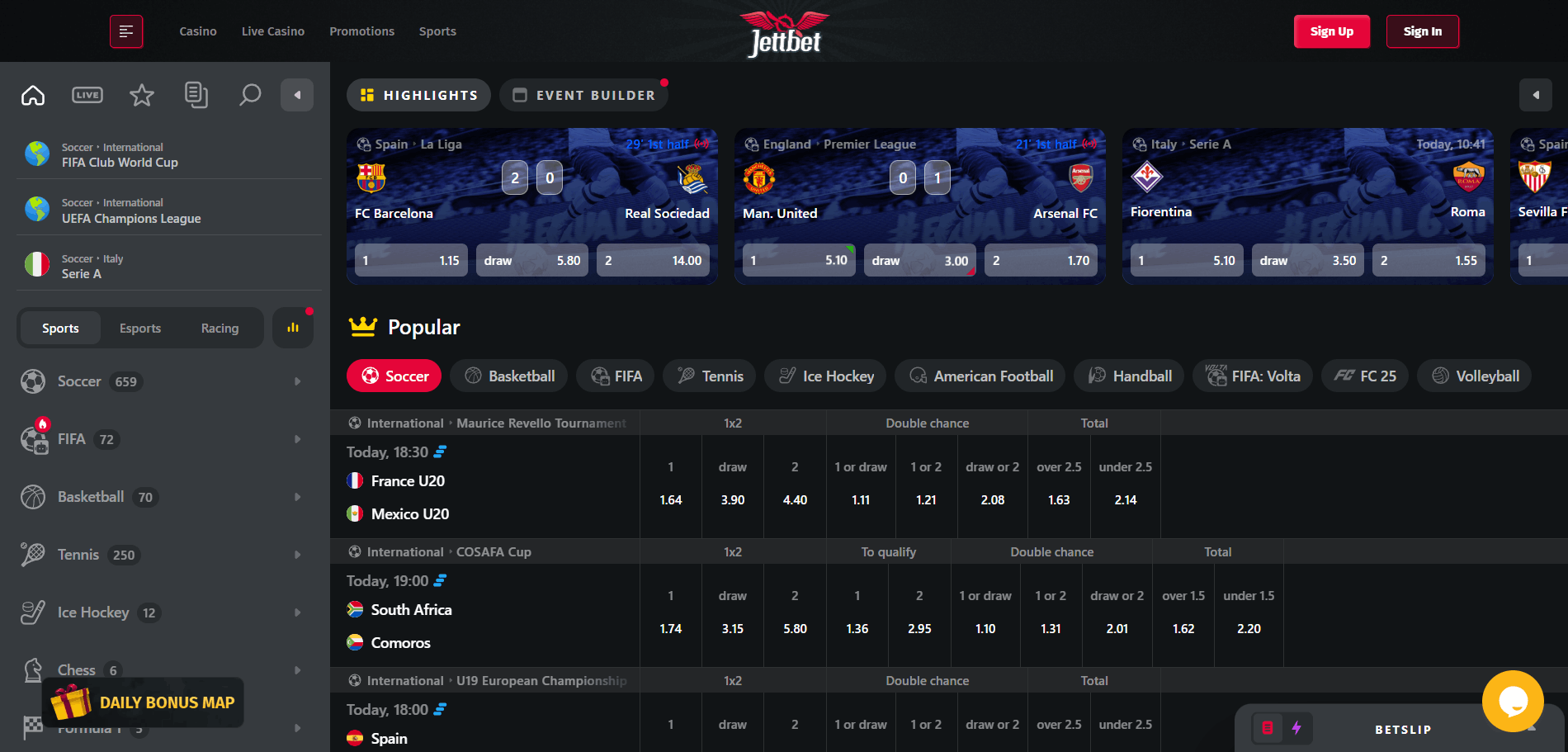 Jettbet Sports Betting Section