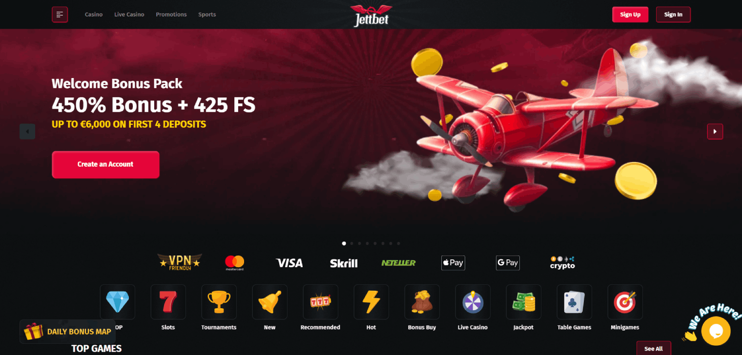 Jettbet Casino Main Page