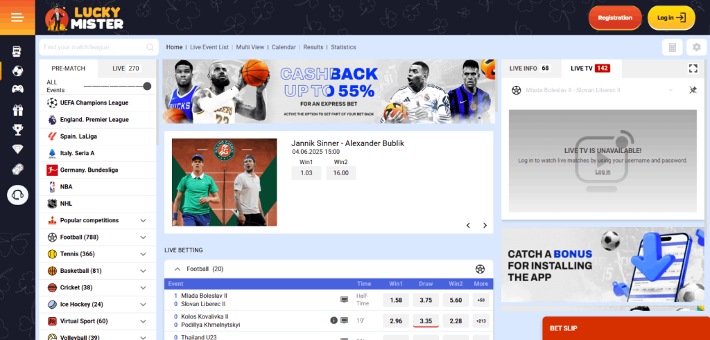 Lucky Mister Sports Betting Section