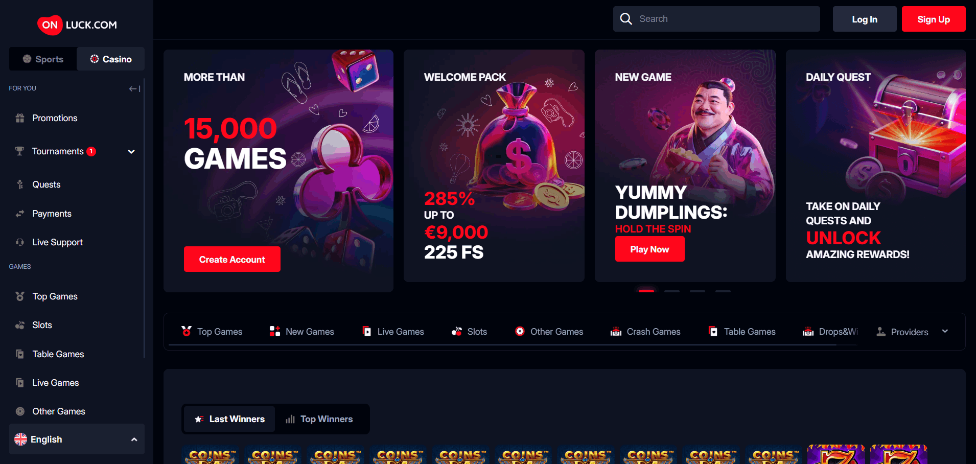 Onluck Casino Main Page