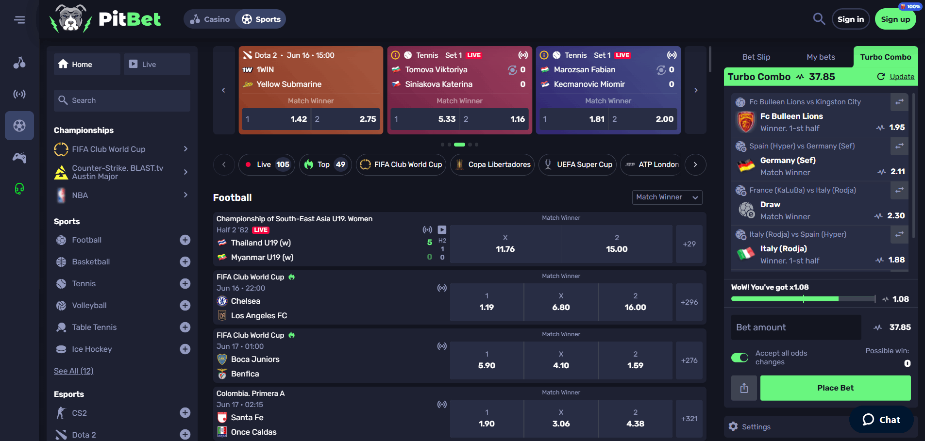 PitBet Sports Betting Section