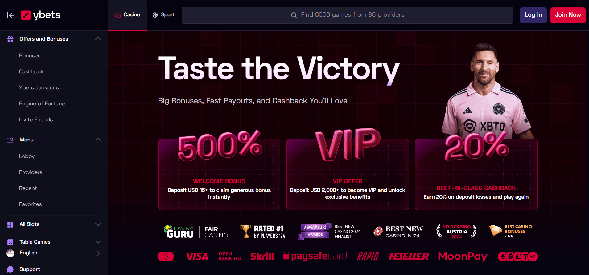 Ybets Casino Main Page