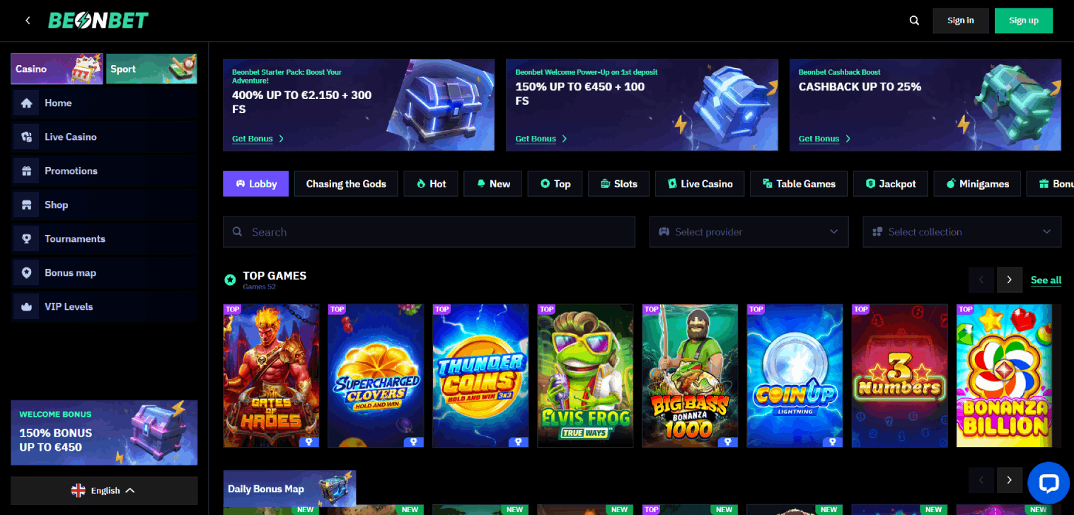 BeonBet Casino Main page