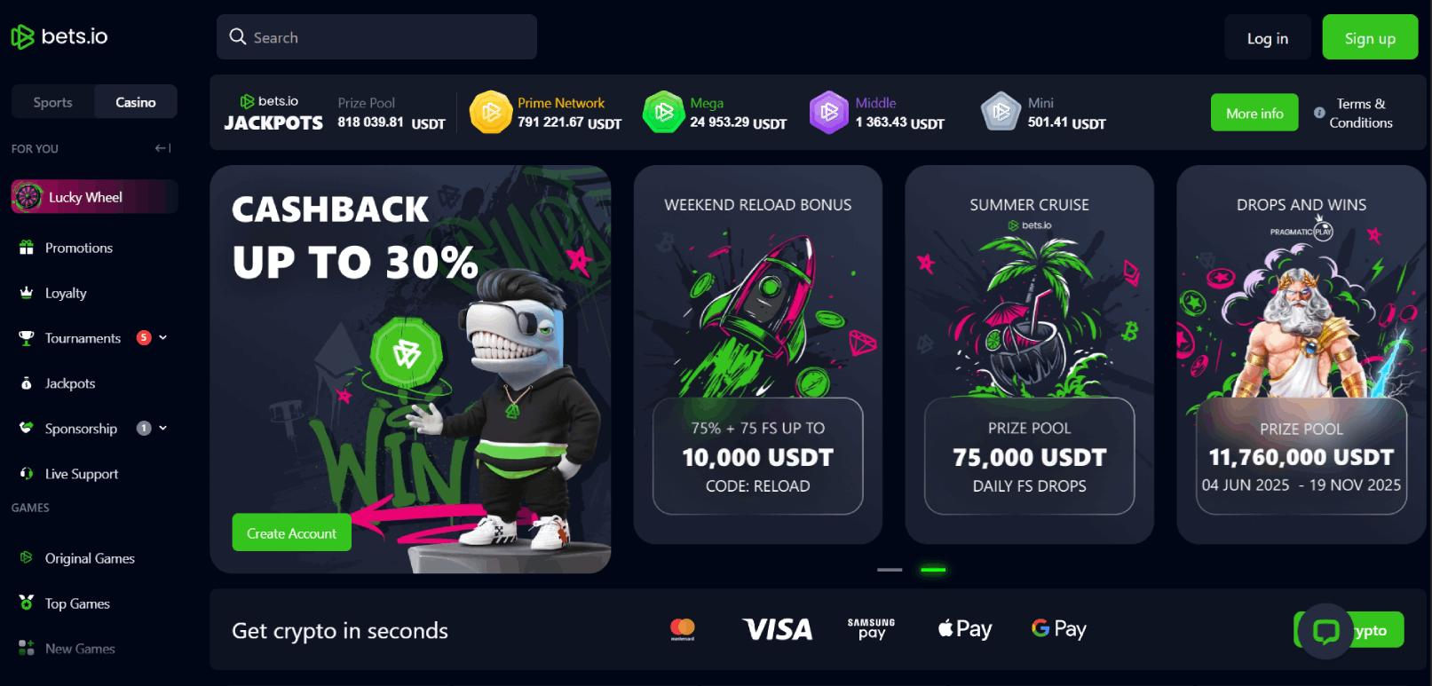 Betsio BTC Casino Main Page