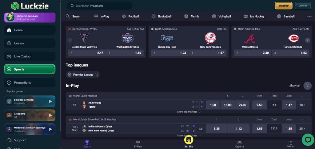 Luckzie Casino Betting Section