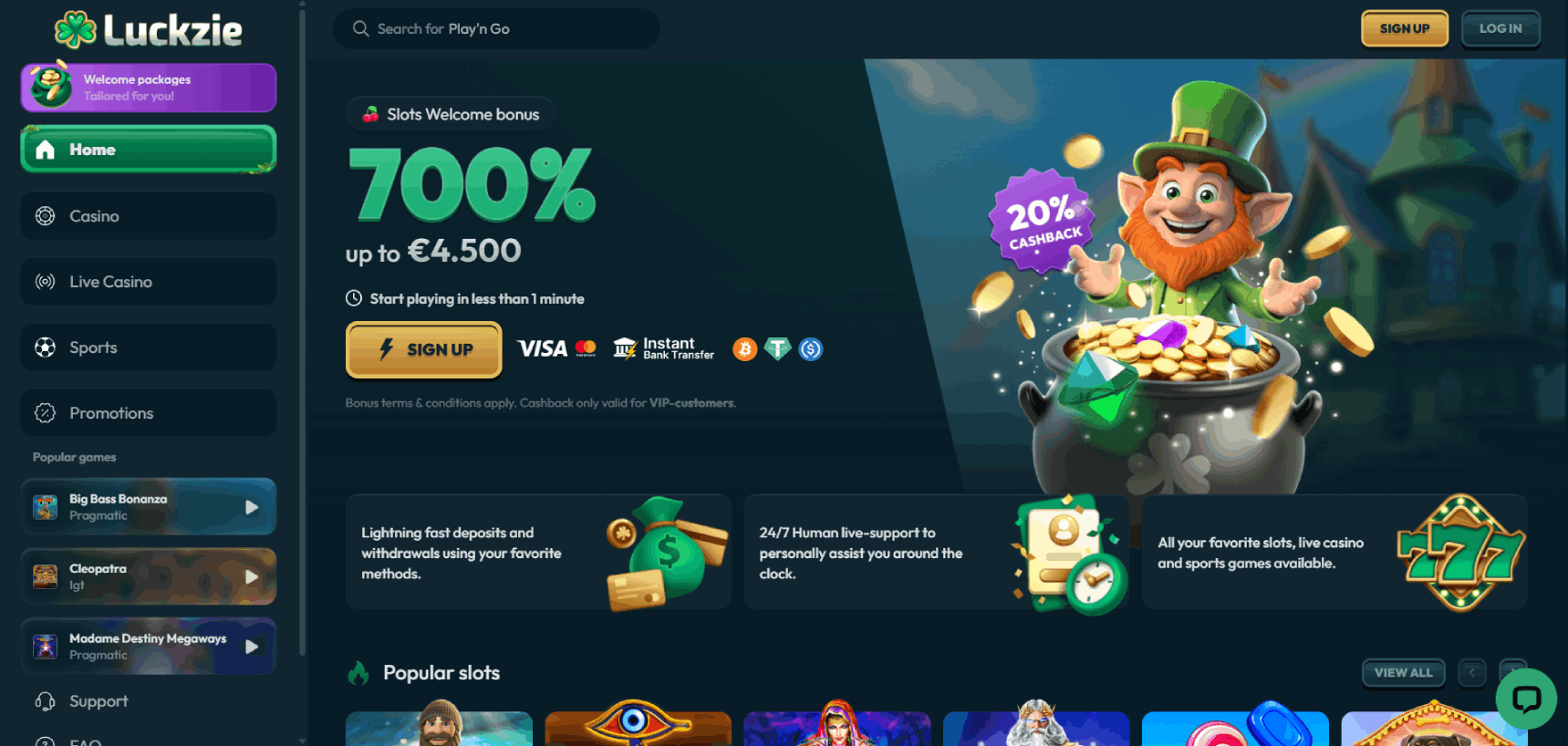 Luckzie Casino Main page