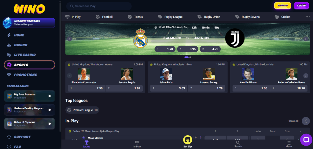 Wino Sports Betting Section