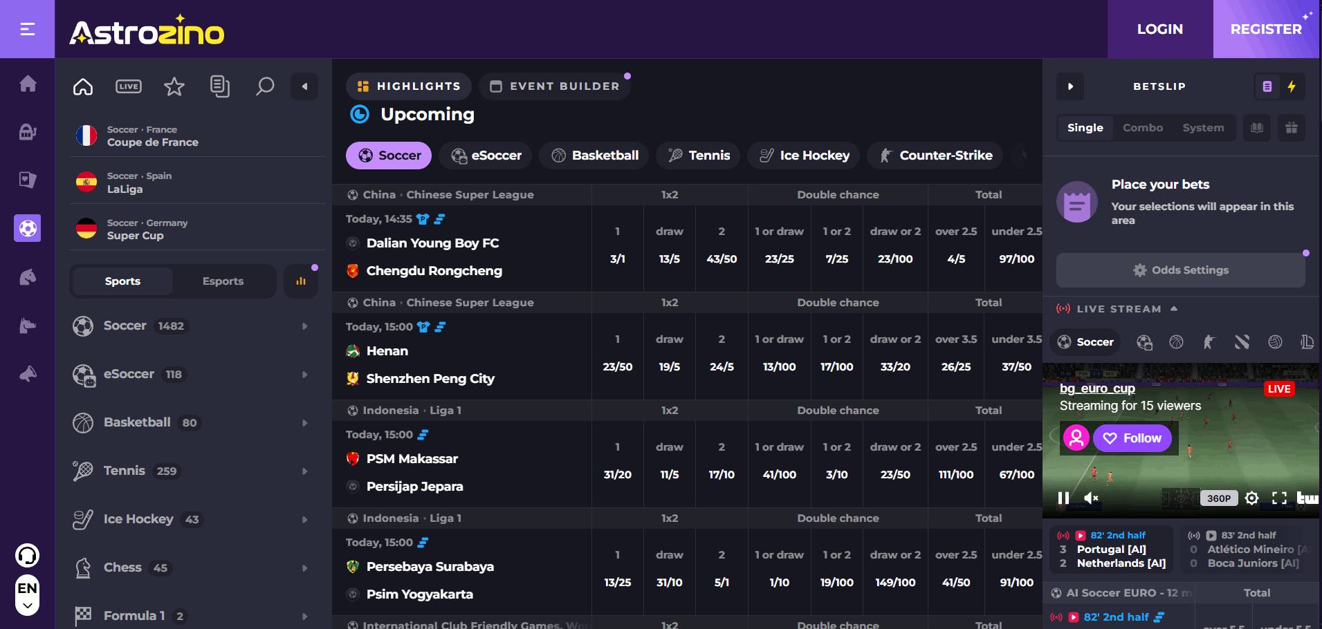 Astrozino Sports Betting Section