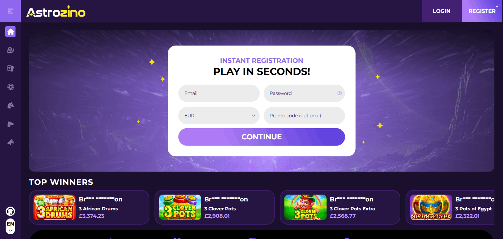 Astrozino Casino Main Page
