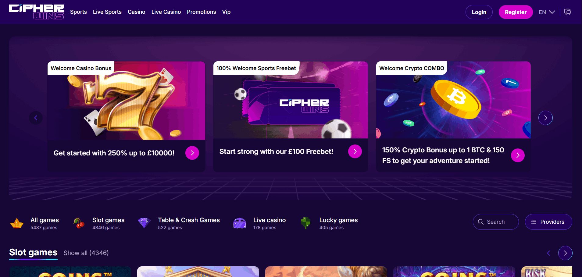Cipherwins Casino Main page 