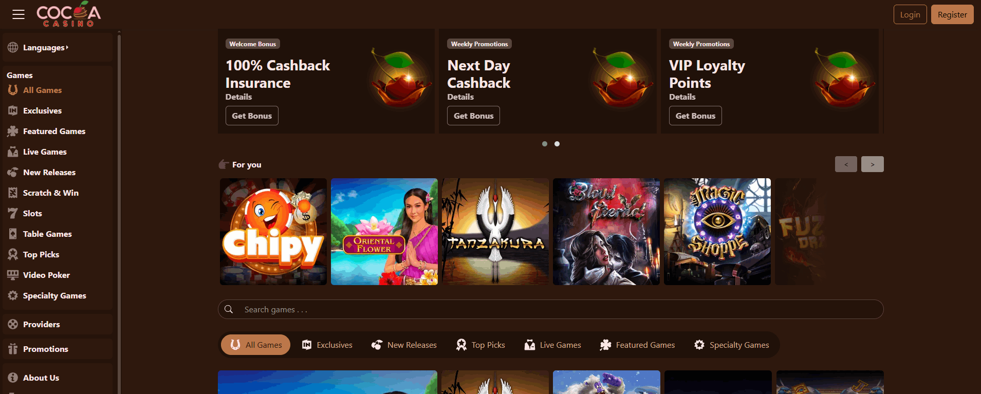 Cocoa Casino Main Page
