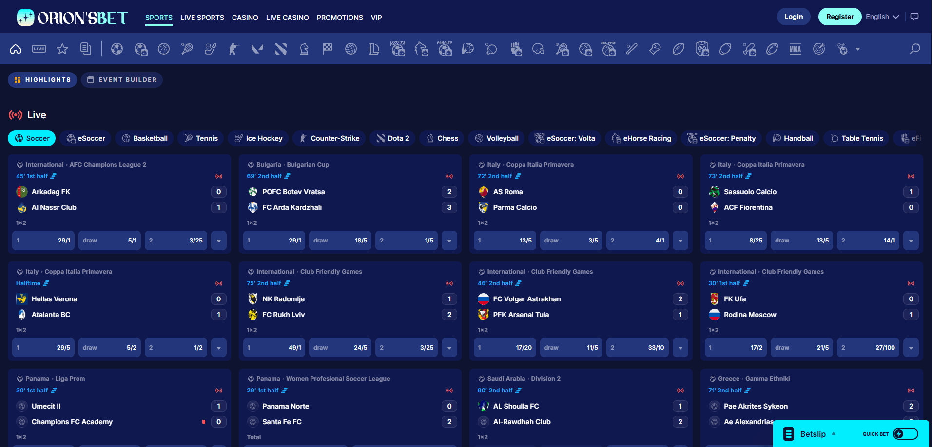 OrionsBet Betting Section