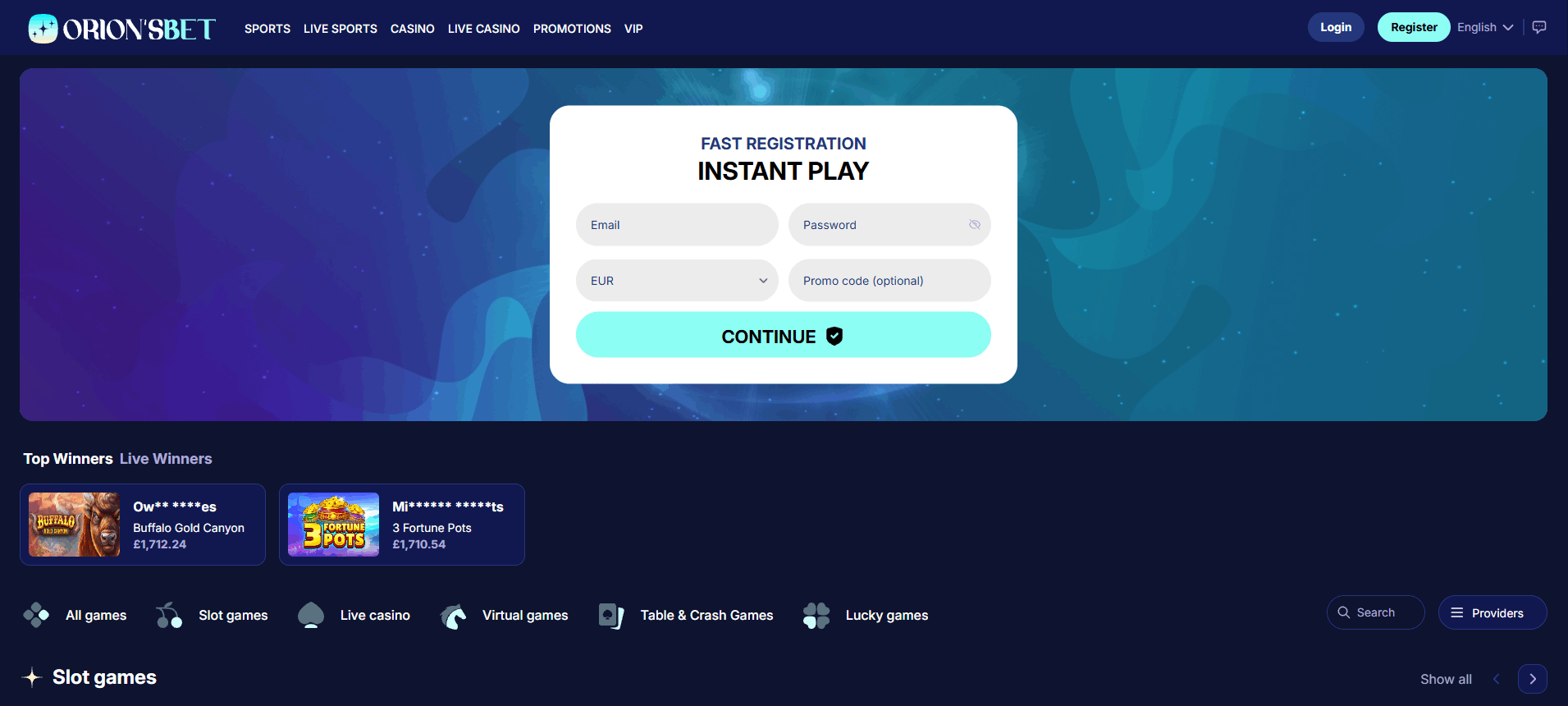 OrionsBet Casino Main page