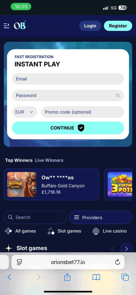 OrionsBet Mobile Gaming Experience