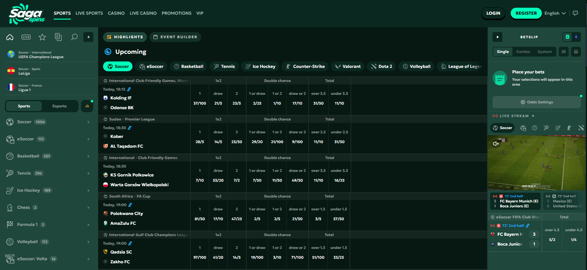 SagaSpins Betting Section