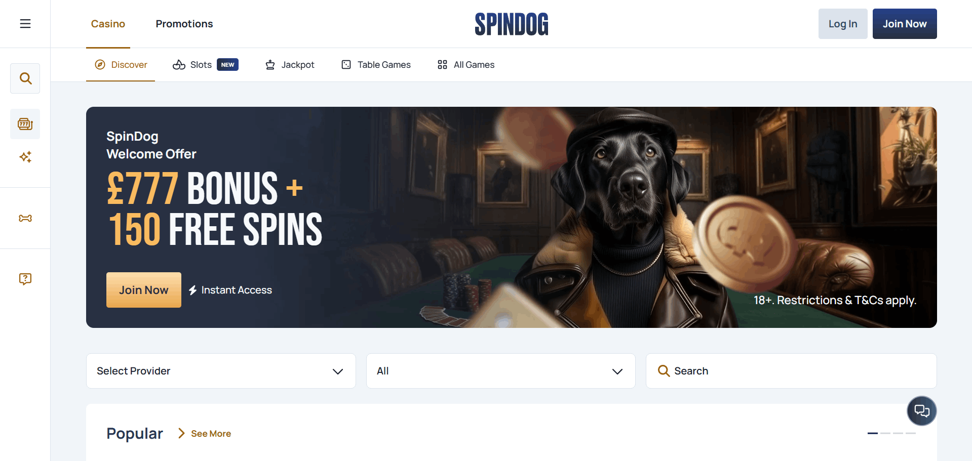 Spindog Casino Main Page