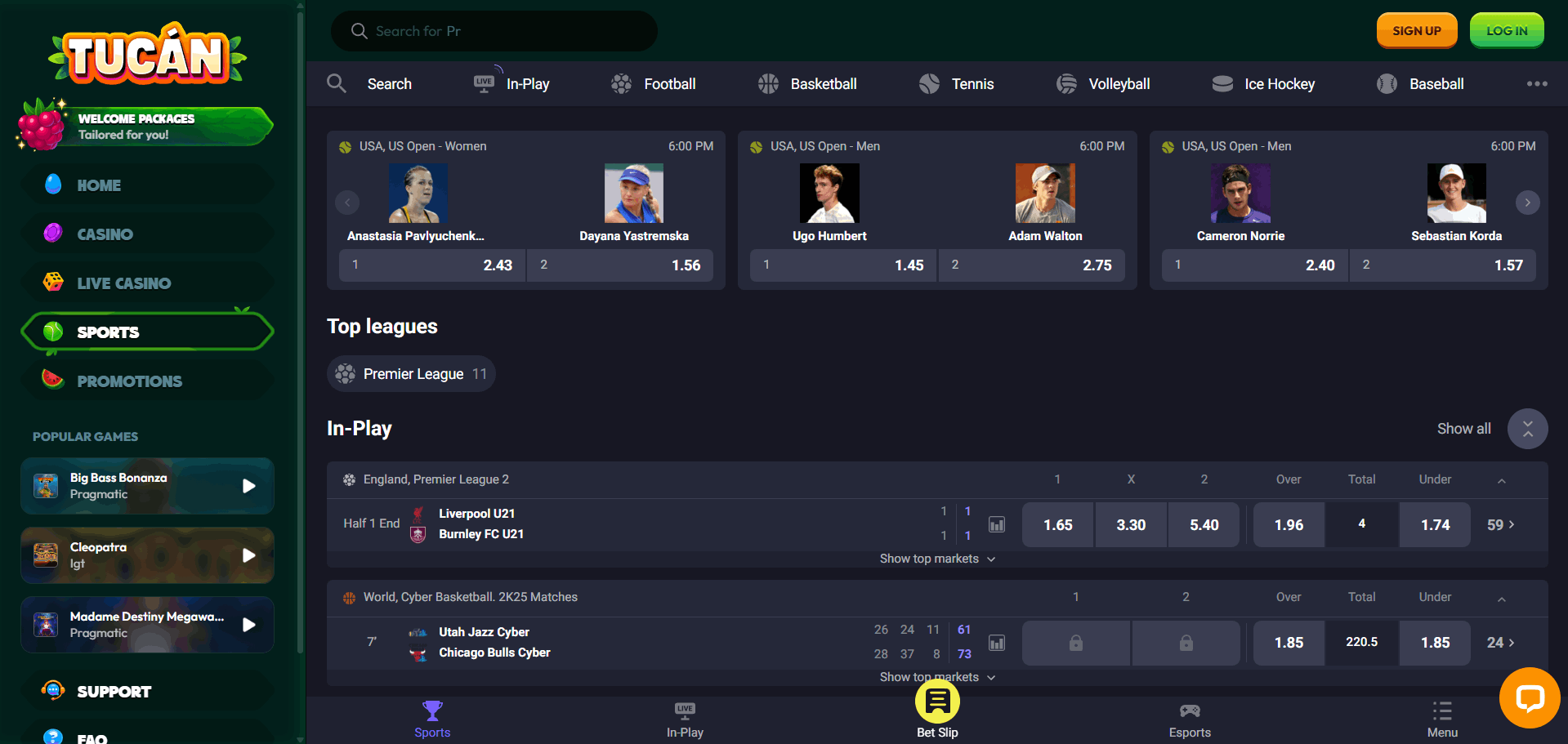 Tucan Casino Sports Betting Section