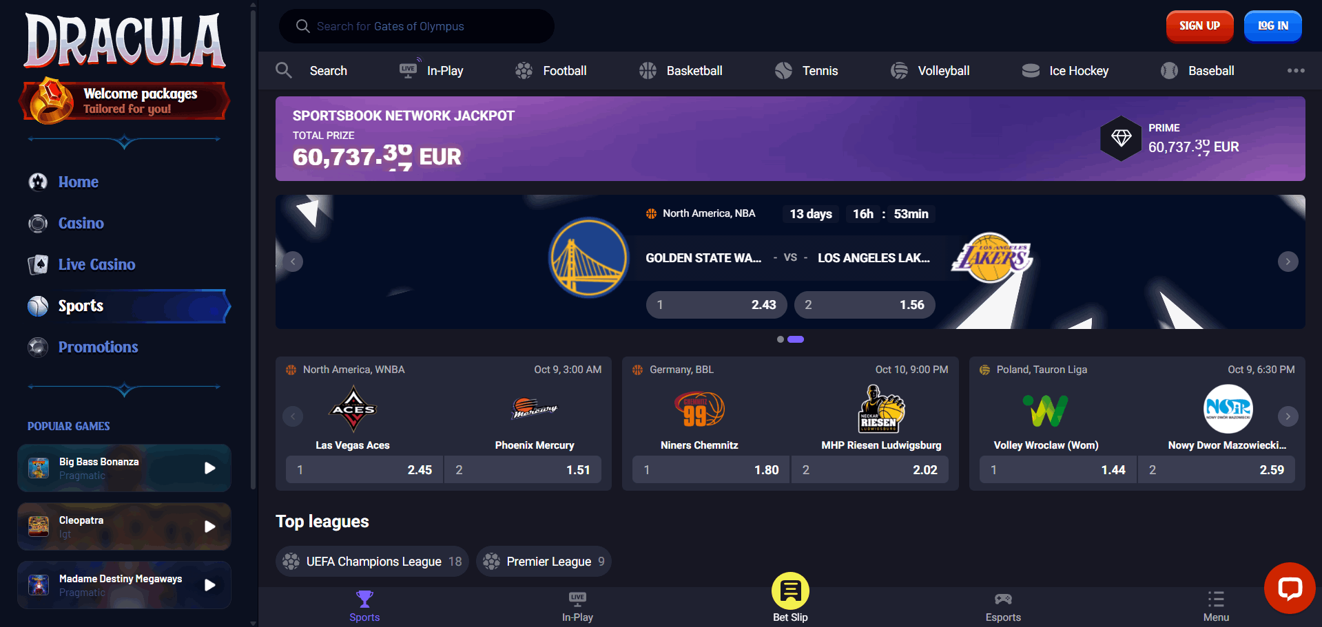 Sports Betting at Dracula Casino