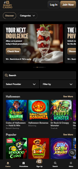 Harry Casino Mobile experience