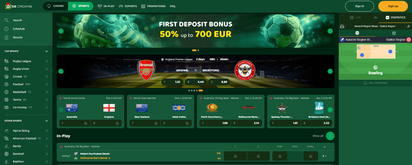 50 Crowns Casino Betting Section