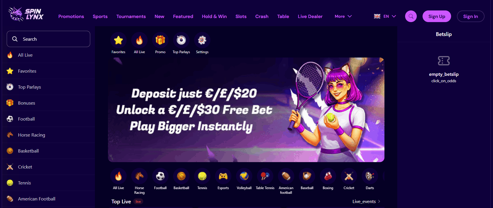 Spinlynx Betting Section