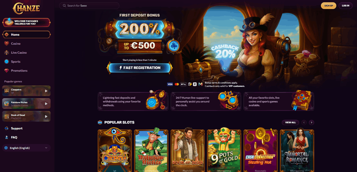 Chanze Casino Main Page