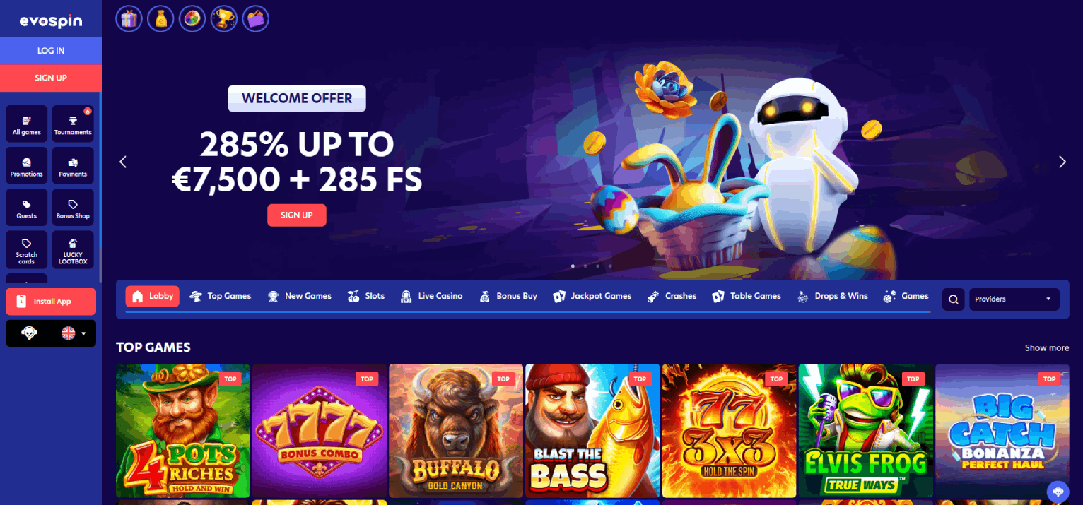 Evospin Casino Main Page