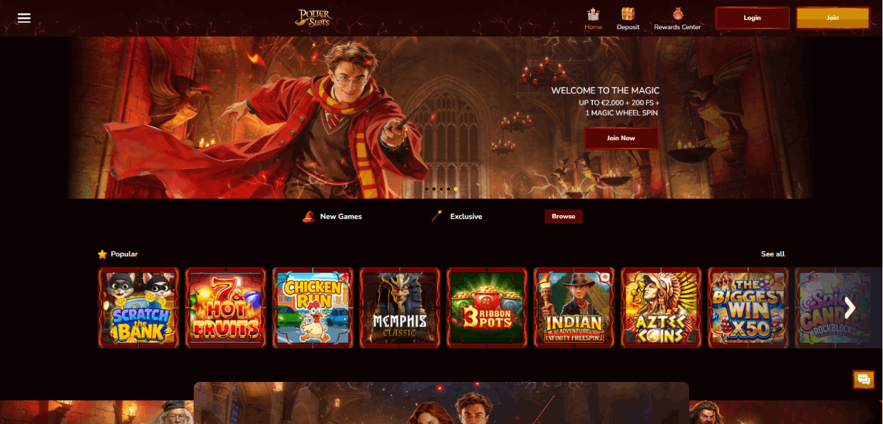 PotterSlots Casino main page
