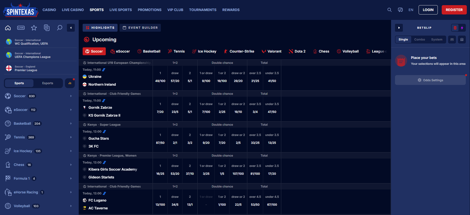 SpinTexas Sport Betting Section