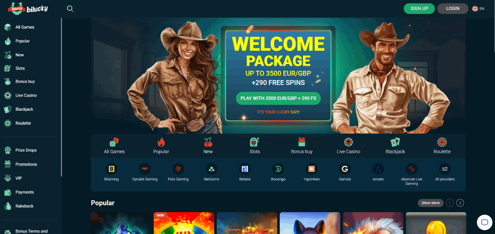 Bilucky Casino Main Page