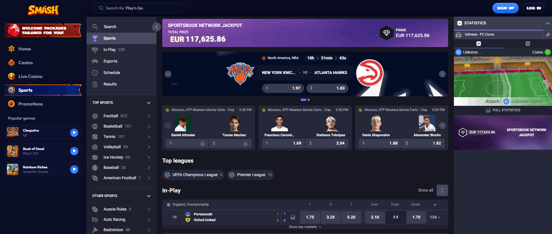 Smash Casino Sports Betting Section