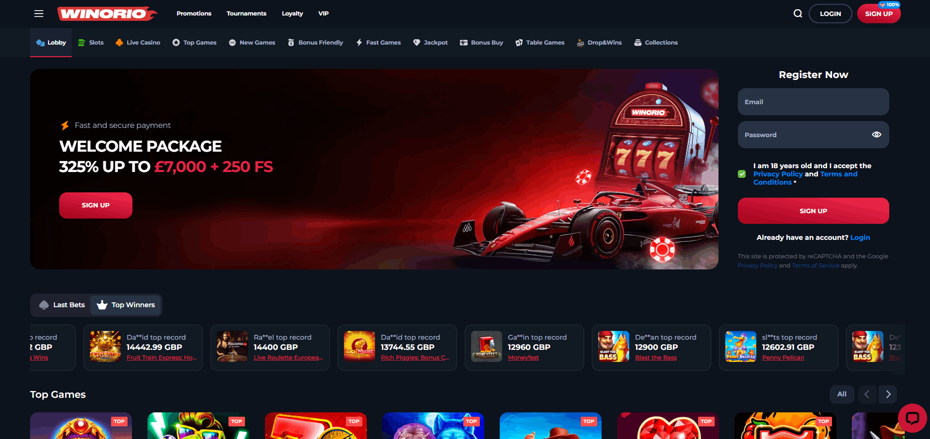 Winorio Casino main page