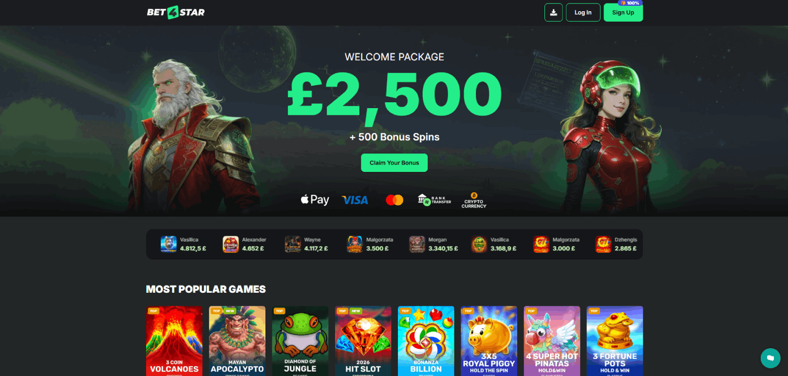 Bet4star Casino Main page