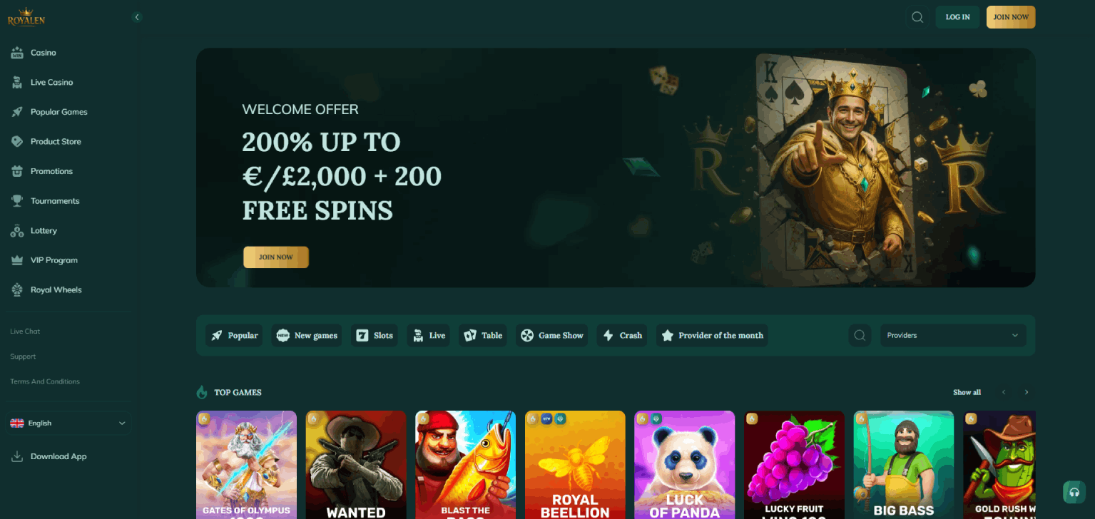 Royalen Casino Main Page