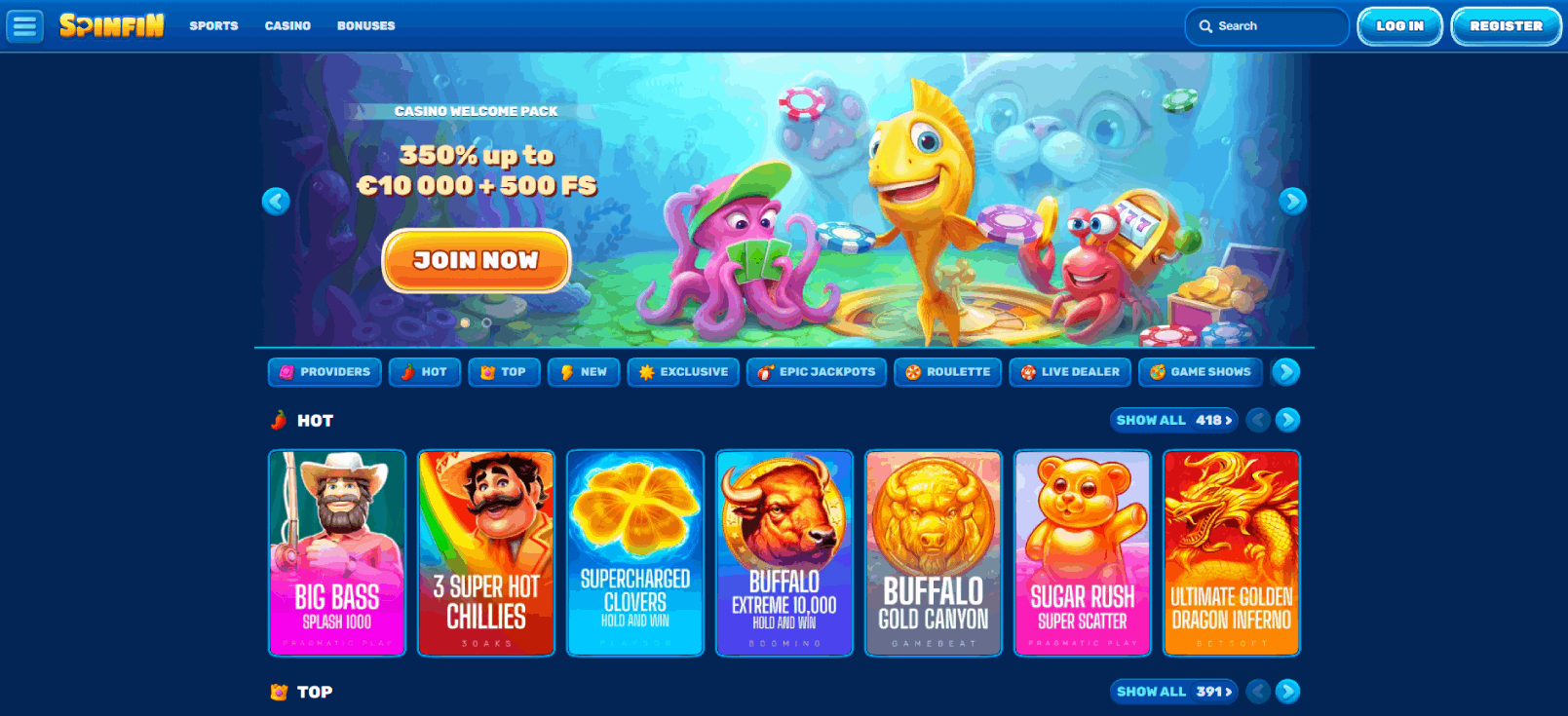 Spinfin Casino Main page