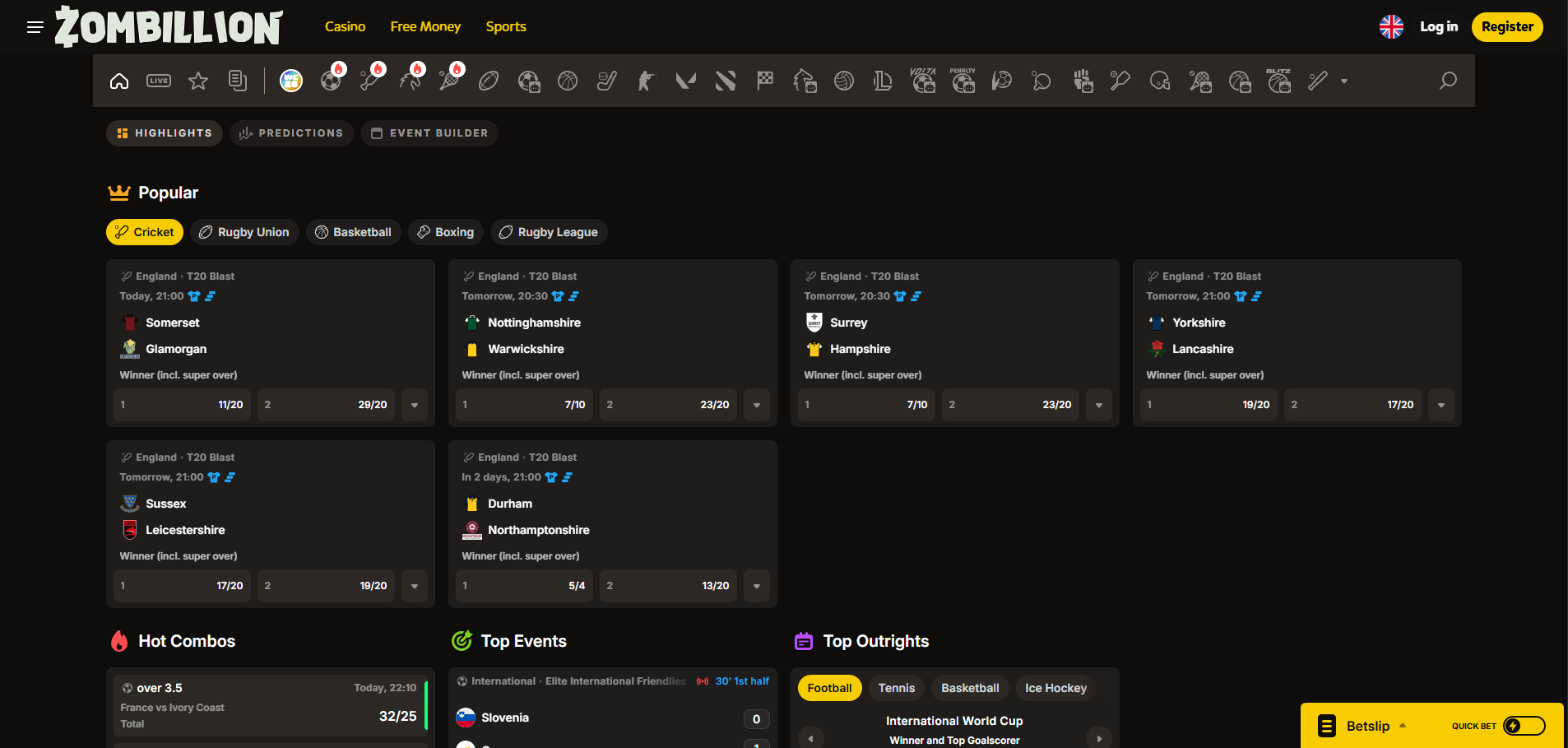 Zombillion Sports Betting Section