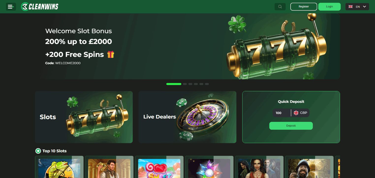 Cleanwins Casino Main page