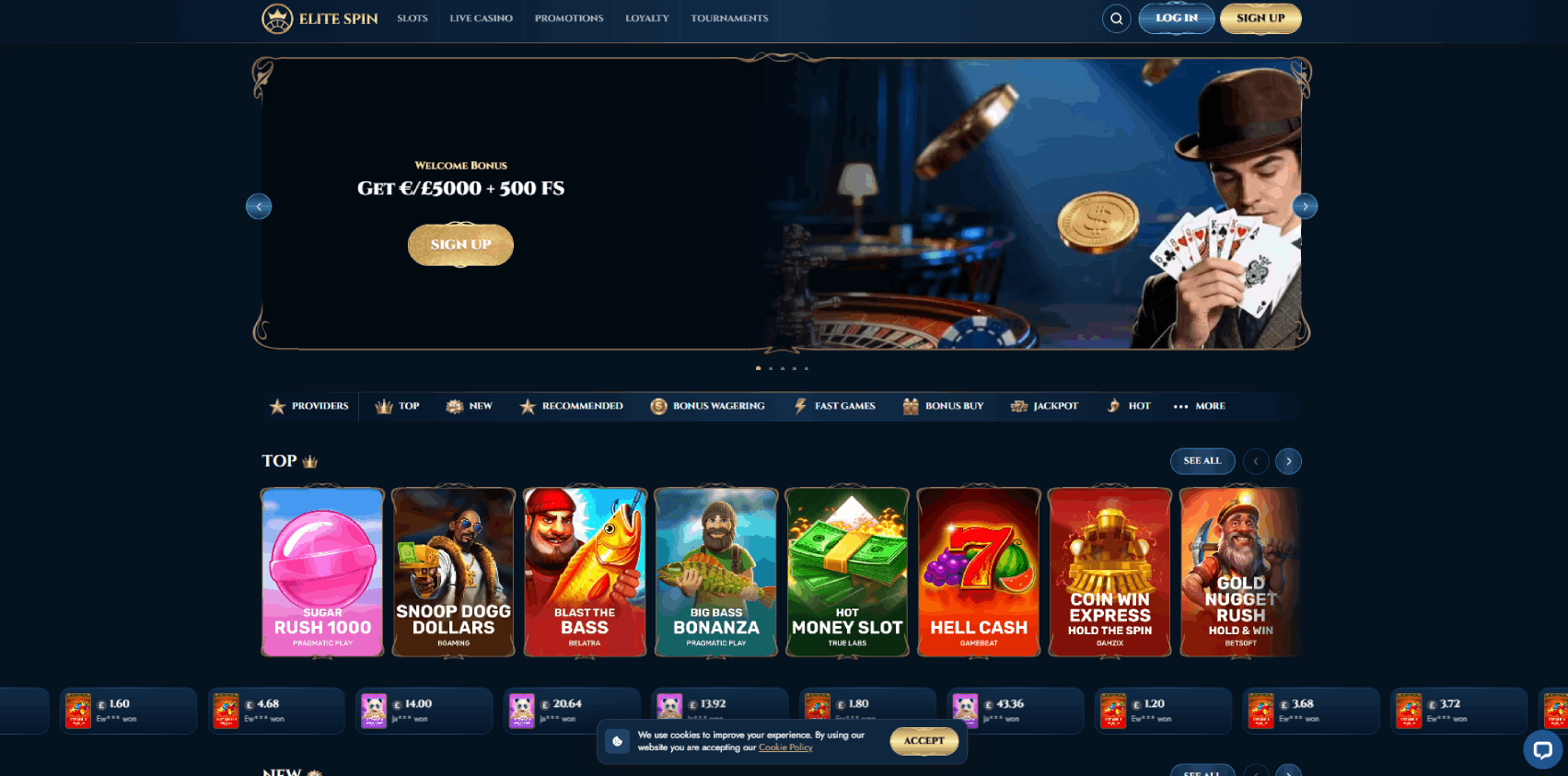 EliteSpin Casino Main page