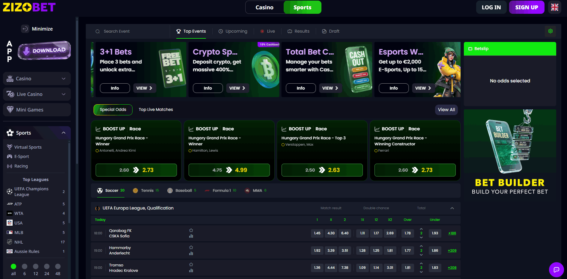Zizobet Sport Betting Section