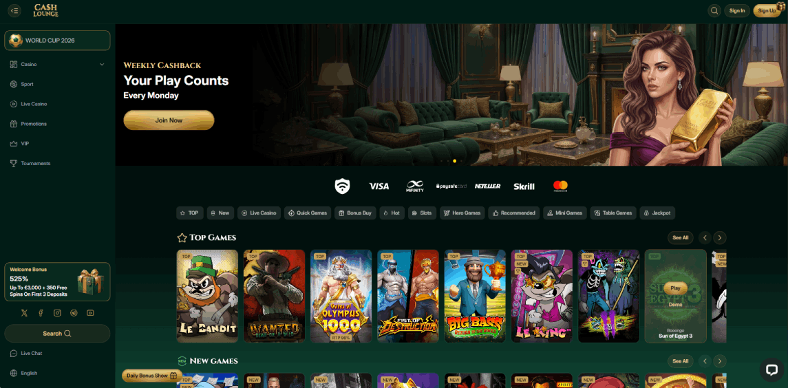 CashLounge Casino Main page